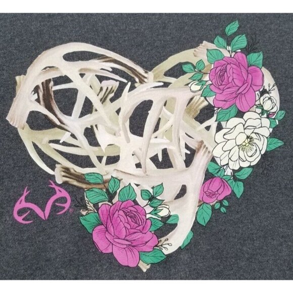 Realtree Long Sleeve Gray Deer Antlers Floral Graphic Hoodie Women's Size Large - Picture 6 of 15